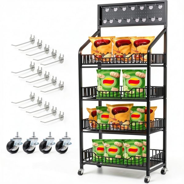 DoubleFill 4 Tier Black Retail Rack with 15 Hooks MEE-1672-6