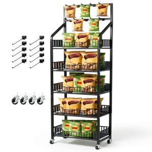 DoubleFill 5 Tier Black Retail Display Rack with 15 Hook Options-0