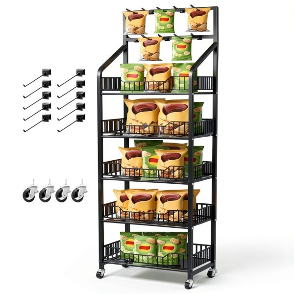 DoubleFill 5 Tier Black Retail Display Rack with 15 Hook Options-0