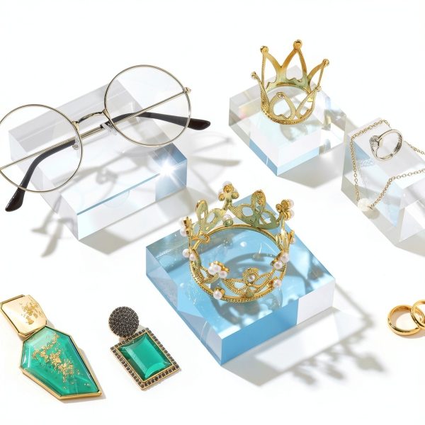 Vicenpal Acrylic Display Block Set 8‑Piece Clear Pedestal Riser 3x3-3