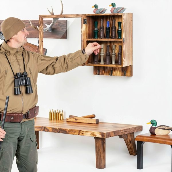 Dononr Pine Duck Call Display Rack Wall Mounted Tiered Shelf-5