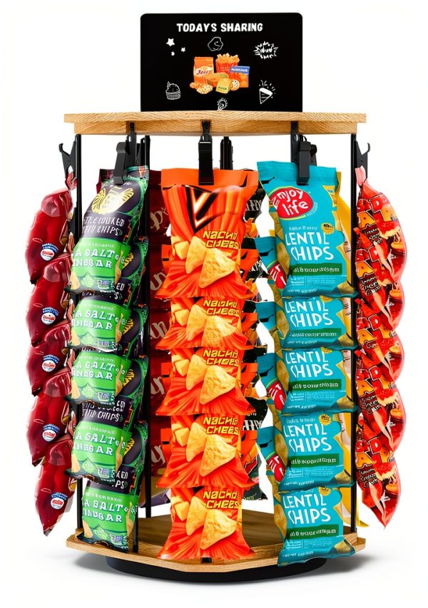 Fictsuscs Wooden 5‑Tier Rotating Chip Rack – Compact Brown Countertop-0
