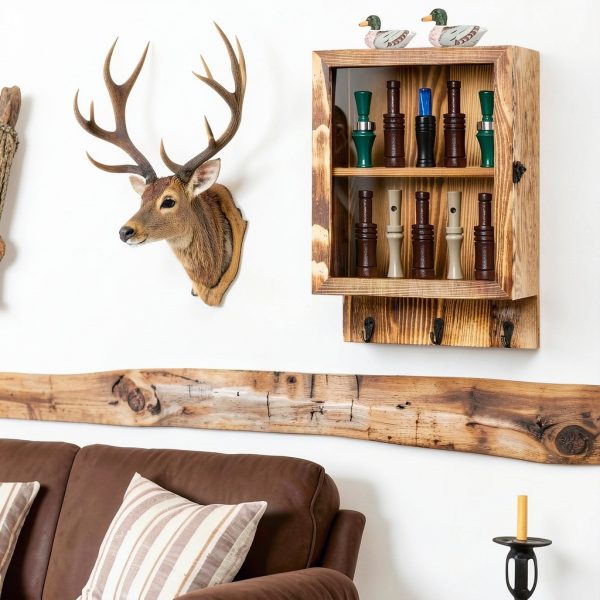 Dononr Pine Duck Call Display Rack Wall Mounted Tiered Shelf-7