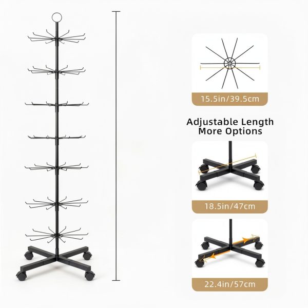 ANBOXIT Retail Rotating Display Rack 7 Adjustable Tiers Wheels-4
