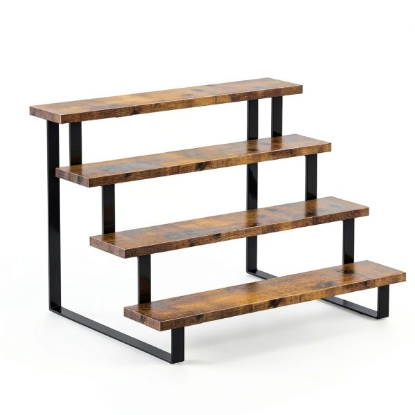 ELITEROO 4‑Tier Brown Wooden Retail Display Rack Curved Corner-5