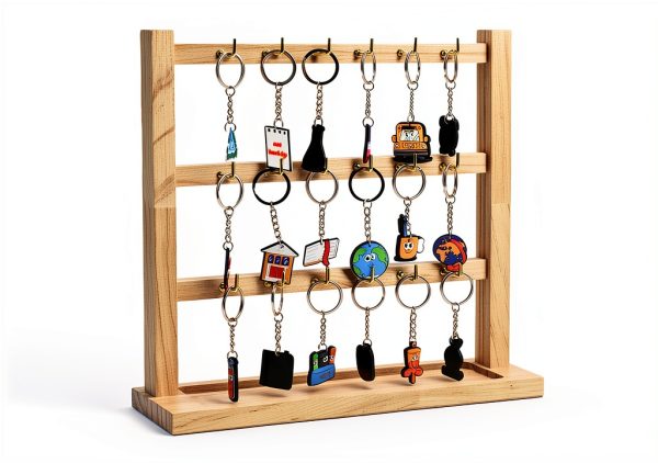 WOME Wooden Keychain Display Stand 18 Sturdy Hooks Unfinished-3