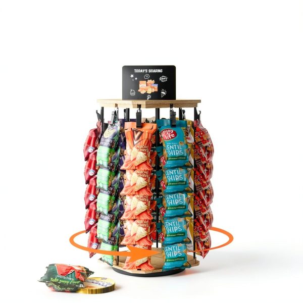 Fictsuscs Wooden 5‑Tier Rotating Chip Rack – Compact Brown Countertop-2