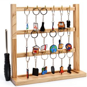 WOME Wooden Keychain Display Stand 18 Sturdy Hooks Unfinished-0