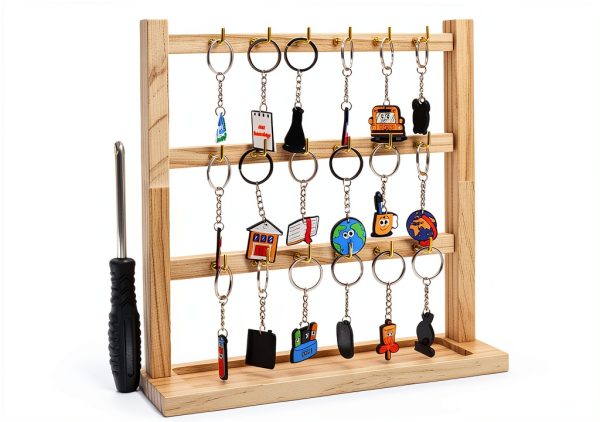 WOME Wooden Keychain Display Stand 18 Sturdy Hooks Unfinished-0