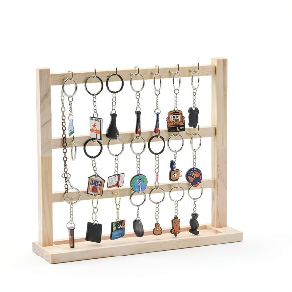 WOME Wooden Keychain Display Stand 18 Sturdy Hooks Unfinished-2