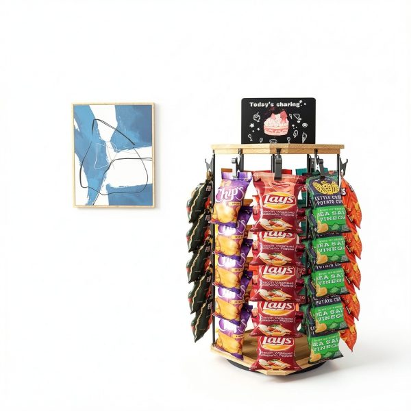 Fictsuscs Wooden 5‑Tier Rotating Chip Rack – Compact Brown Countertop-6