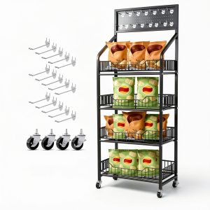 DoubleFill 4 Tier Black Retail Rack with 15 Hooks MEE-1672-0