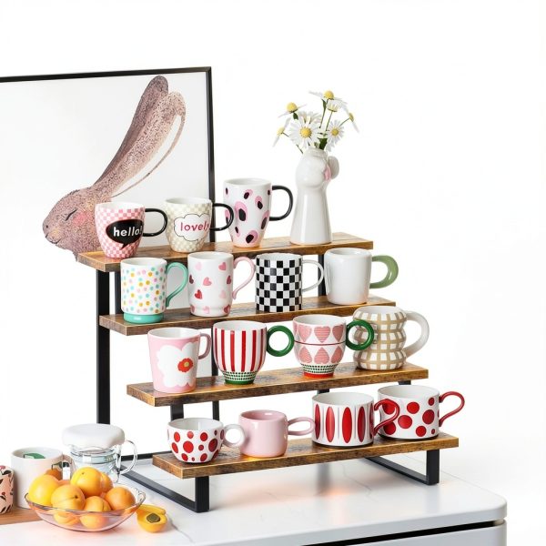 ELITEROO 4‑Tier Brown Wooden Retail Display Rack Curved Corner-1