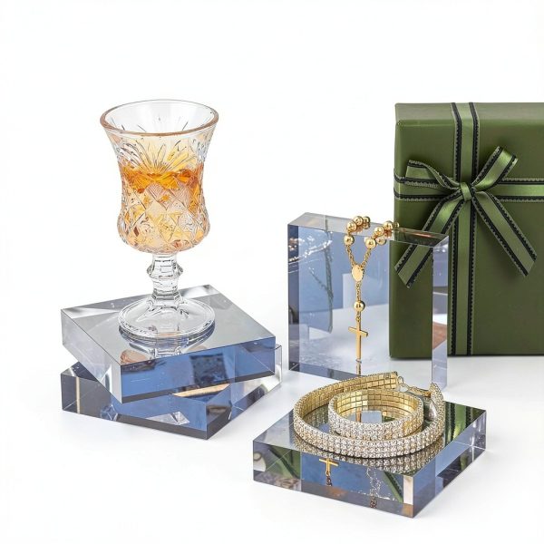 Vicenpal Acrylic Display Block Set 8‑Piece Clear Pedestal Riser 3x3-8
