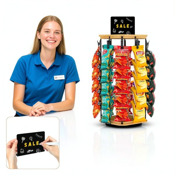 Fictsuscs Wooden 5‑Tier Rotating Chip Rack – Compact Brown Countertop-1