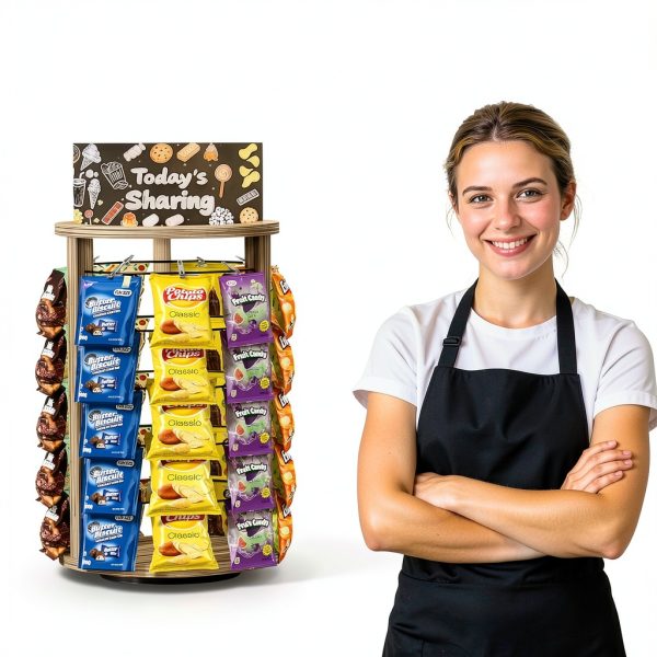 SnackMaster Rotating Chip Display Rack with Black Base and Chalkboard-5