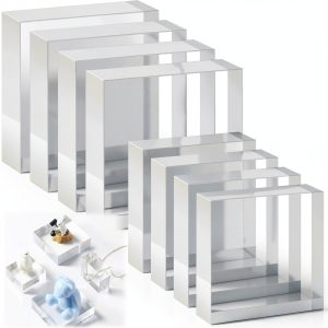Vicenpal Acrylic Display Block Set 8‑Piece Clear Pedestal Riser 3x3-0
