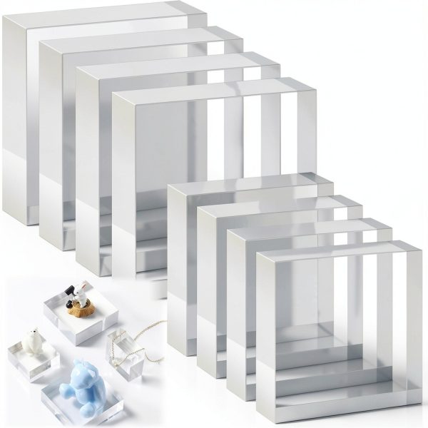 Vicenpal Acrylic Display Block Set 8‑Piece Clear Pedestal Riser 3x3-0