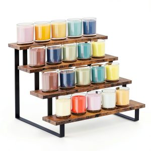 ELITEROO 4‑Tier Brown Wooden Retail Display Rack Curved Corner-0