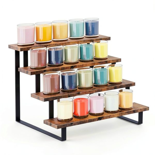 ELITEROO 4‑Tier Brown Wooden Retail Display Rack Curved Corner-0