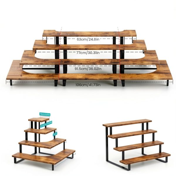 ELITEROO 4‑Tier Brown Wooden Retail Display Rack Curved Corner-2