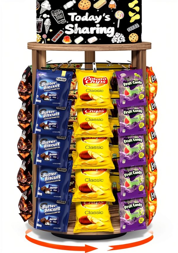 SnackMaster Rotating Chip Display Rack with Black Base and Chalkboard-0