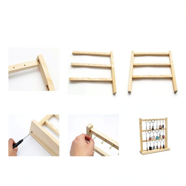WOME Wooden Keychain Display Stand 18 Sturdy Hooks Unfinished-1