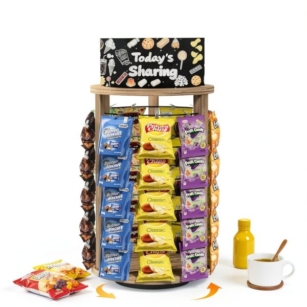 SnackMaster Rotating Chip Display Rack with Black Base and Chalkboard-1
