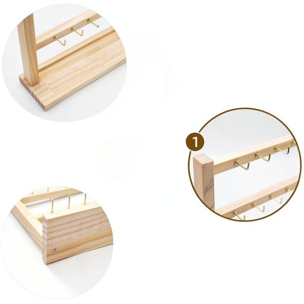 WOME Wooden Keychain Display Stand 18 Sturdy Hooks Unfinished-4