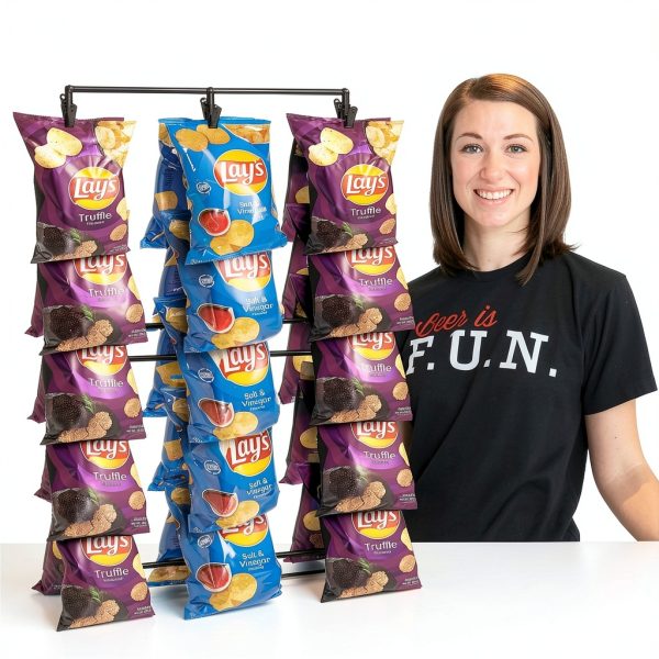 ROSROSE 3-Row Chip Rack Black Metal Countertop Stand 42 Clips-4