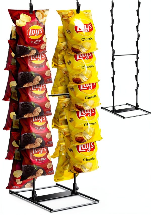 ROSROSE Chip Display Rack 2-Row Countertop Stand 24-Clip Metal Shelf-0