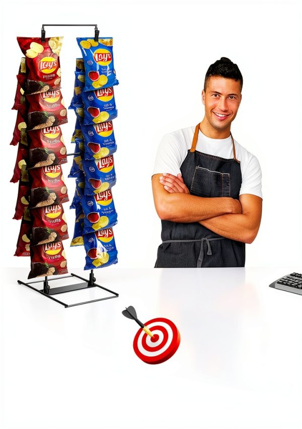 ROSROSE Chip Display Rack 2-Row Countertop Stand 24-Clip Metal Shelf-6