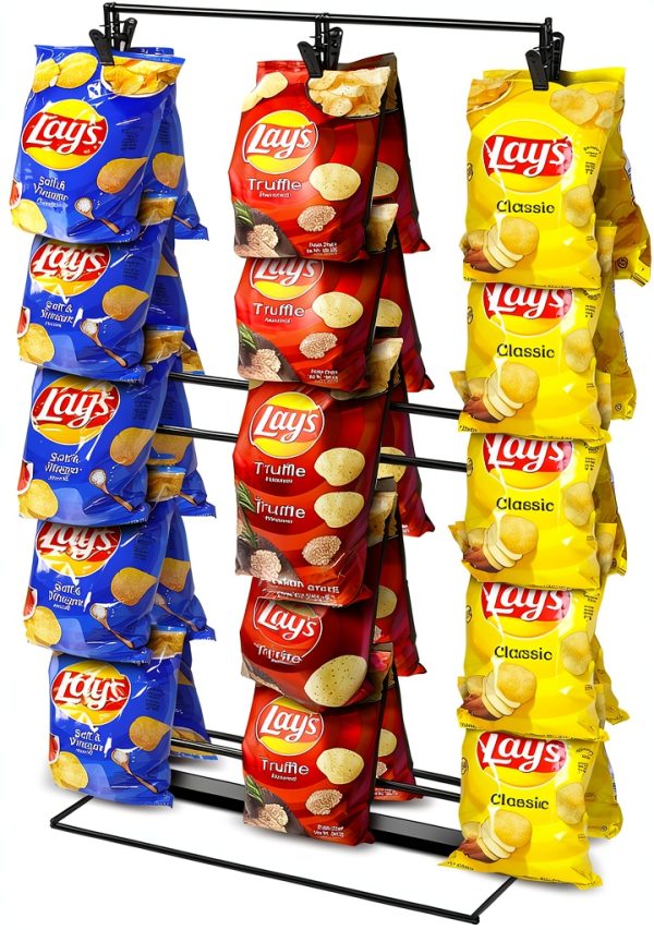 ROSROSE 3-Row Chip Rack Black Metal Countertop Stand 42 Clips-0