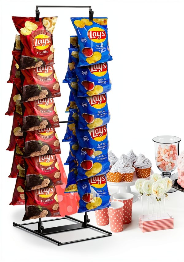 ROSROSE Chip Display Rack 2-Row Countertop Stand 24-Clip Metal Shelf-2